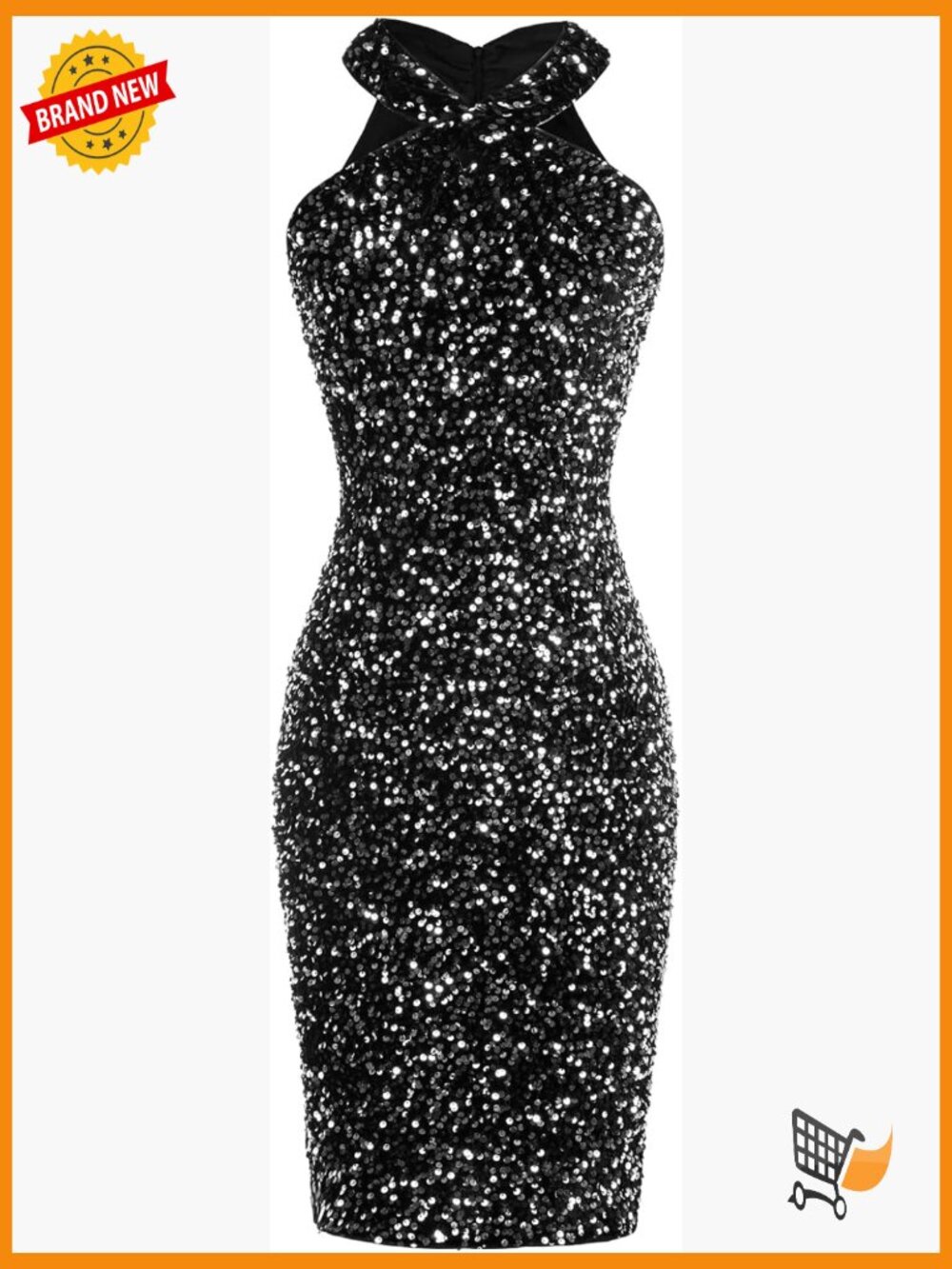 Sleeveless Sequin Halter Bodycon Mini Club Dress for Women